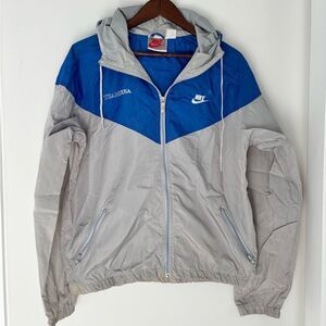 Vintage Nike Team USA Windbreaker Jacket Hooded Blue Gray Zip Up L 80s 90s Retro